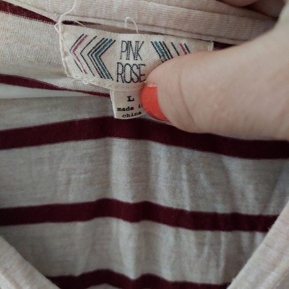 Pink Rose half sleeve shirt with sleeve buttons. Cream and maroon stripes. - Picture 3 of 3